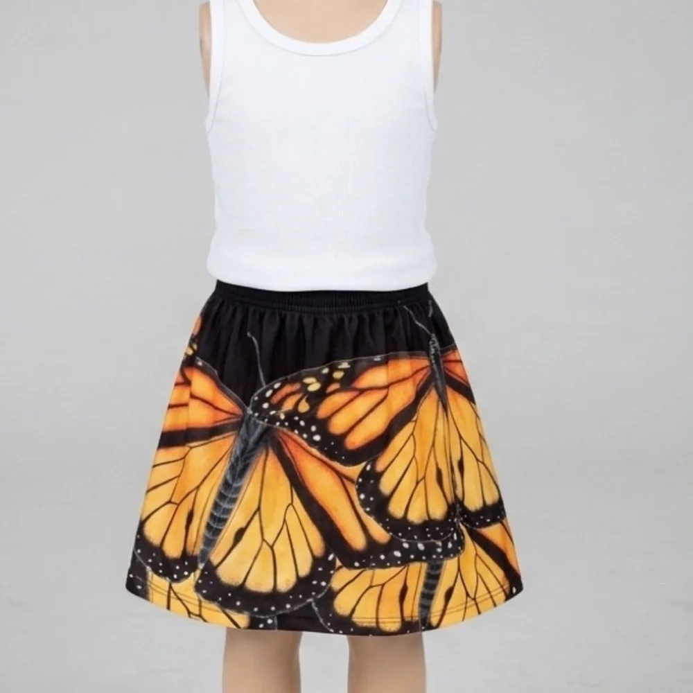 Kids monarch  Butterfly Print A-Line elastic waist Skirt - Orange/Black- size 16